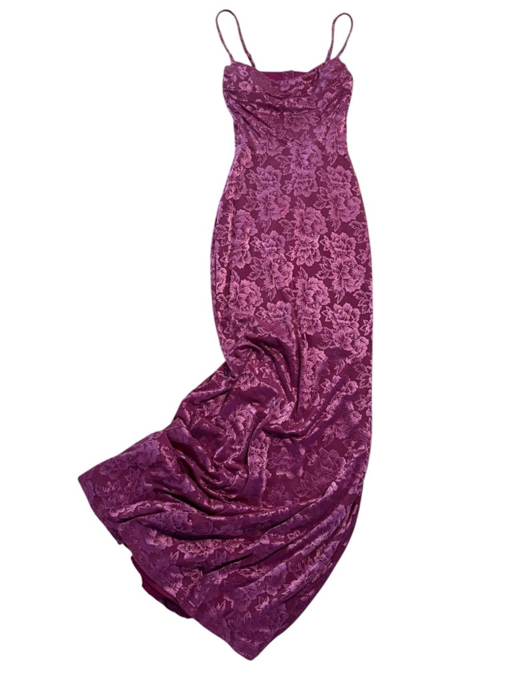 Burgundy Formal Floral Lace Mermaid Dress